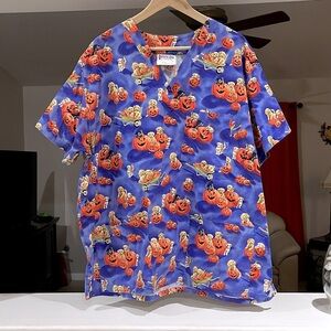 Pumpkin Scrubs Top Womens Shirt Size XL Short Sleeve Purple Orange Pockets